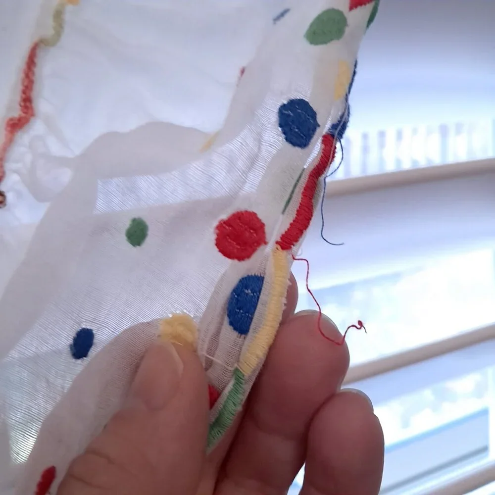 Vintage kitchen cafe curtains polka dots rainbow‎ primary colors white whimsy